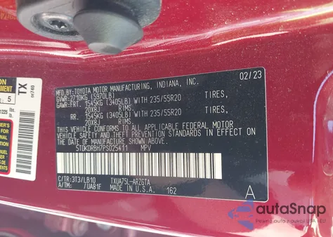 2023 Toyota Highlander Limited из США, поврежденный, VIN 5TDKDRBH7PS025411